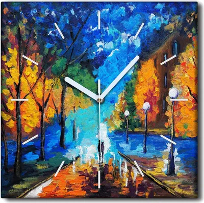 Produktbild von Coloray Uhr auf Leinwand 30x30 cm Wand Uhr Dekoration Wohnzimmer Segeltuch weiße Zeiger -Herbstbaumlandschaft.