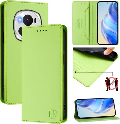 Produktbild von Lederhülle für Honor Magic6 Pro Hülle Flip Brieftasche Kartenfächern Ständer Schutzhülle Grün