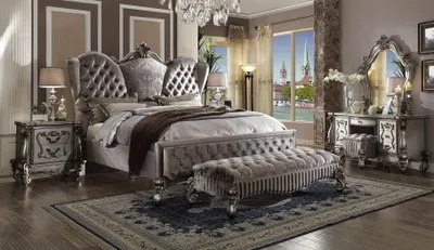 Produktbild von Bett Polsterbett Luxus Doppel Schlafzimmer Barock Holz Leder Betten Chesterfield