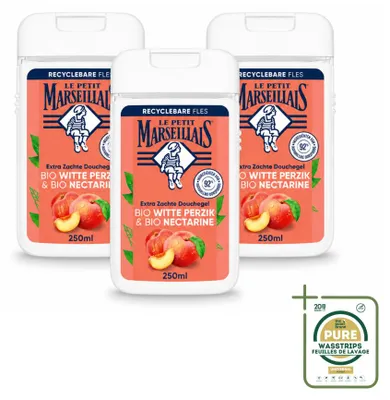 Obrázok produktu pre 3 x Gél na sprchovanie Le Petit Marseillais, bio broskyňa a nektárinka, 250 ml - balenie s 3 kusmi