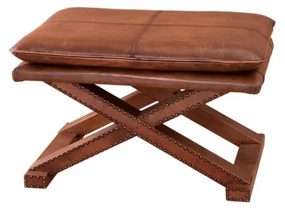 Image de Casa Padrino Luxe Tabouret en cuir véritable brun avec rivets - Meubles en cuir