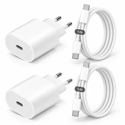Produktbild von 2x iPhone USB-C Ladegerät 20W Schnellladegerät mit USB-C Kabel – USB-C Ladeset für iPhone 17 16 15 Pro Max Air Plus