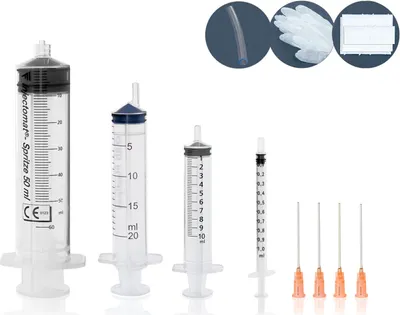 Immagine prodotto di Set di siringhe da 1 ml, 10 ml, 20 ml, 50 ml con 4 cannule smussate