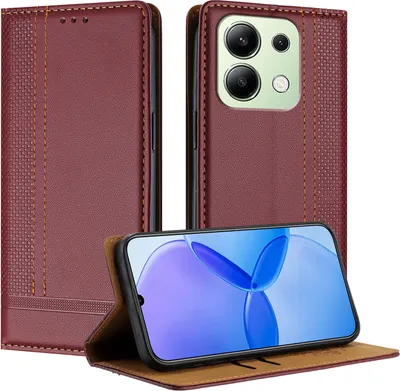 Produktbild von Handyhülle für Xiaomi Redmi Note 13 4G Leder Flip Klappbare Schutzhülle mit Standfunktion Dunkelrot