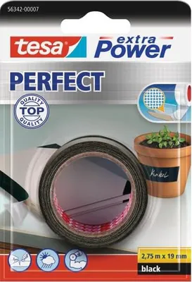 Obrázok produktu pre TESA extra Power Perfect, 2,75 m, Čierna, Textil, Lepenka, Papája, 19 mm, 1 kusov