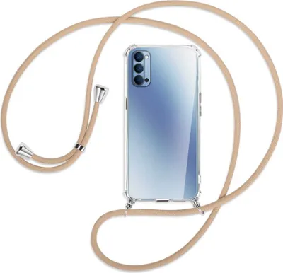 Produktbild von Handykette Backcover-Schutzhülle mit Band (Metall silberfarben) für Oppo Reno4 5G - beige