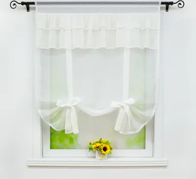 Produktbild von Raffrollo Raffgardinen Tunnelzug Voile Bändchenrollo mit Bogenabschluss Beige BxL 120x140 cm