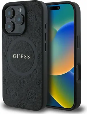 Zdjęcie produktu dla Guess Saffiano Peony Classic Logo MagSafe - Etui iPhone 16 Pro (czarny)