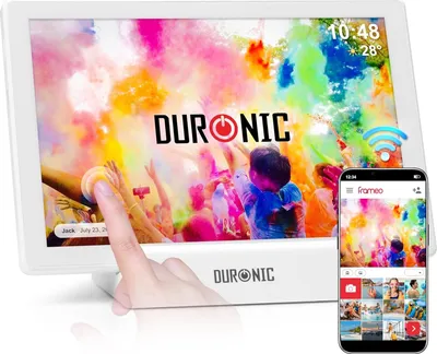 Produktbild von Duronic PF1D WE digitaler Bilderrahmen, Frameo WiFi Bilderrahmen mit 32GB Speicher, Weißer Bilderrahmen mit Dockingstation, 10 Zoll Display und 800 x 1280 IPS Auflösung, Vertikal und Horizontal