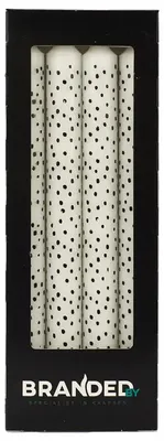 Immagine prodotto di Candele intinte a forma di stecchino, decorate con pois, diametro 2,2 × 25 cm, colore bianco, confezione da 4