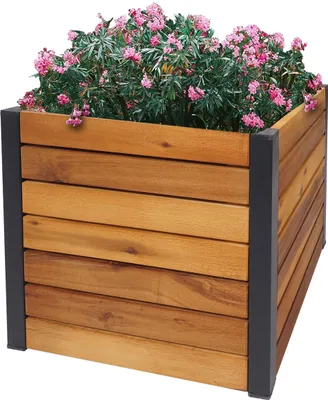 Produktbild von Pflanzkasten HWC-L23, Hochbeet Blumenkasten, Outdoor Akazie Holz MVG- Aluminium - 32x34x34cm braun