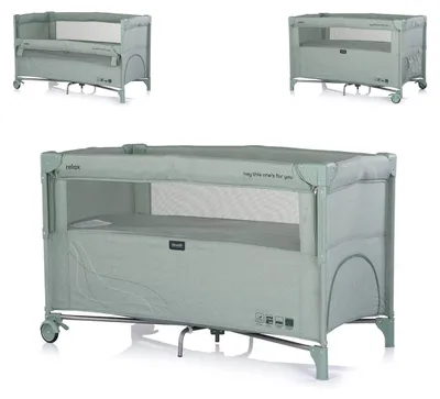 Produktbild von Chipolino Reisebett Relax Leinen 2 Ebenen Tasche, Reißverschluss, Räder, faltbar grün grau