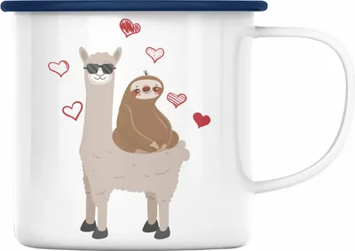 Produktbild von Trendation - Lustige Faultier Llama Grafik Emaille Tasse Geschenk Frauen Kollegin Geschenkidee Lustig (Blau)