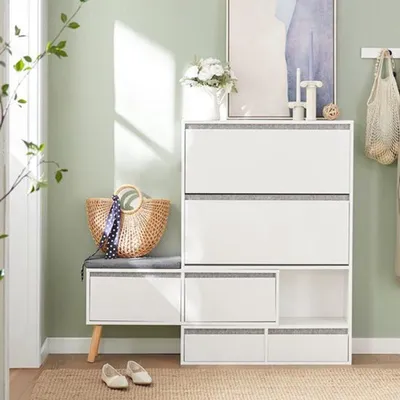 Immagine prodotto di Panca per scarpe - Porta scarpe con 2 ante - 117x42x50 cm - MDF - Bianco