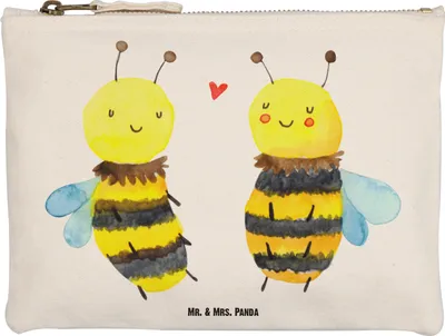 Produktbild von Mr. & Mrs. Panda Pouch Biene Verliebt Größe M - Weiß - Geschenk, Schminktasche, Kosmetiktasche, pencil case, Kulturbeutel, Mäppchen, kosmetiktäschchen