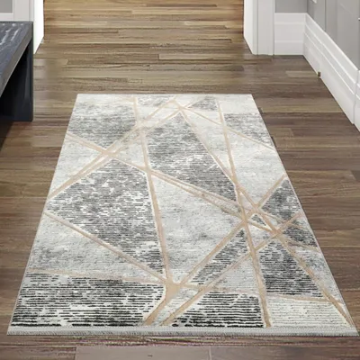 Zdjęcie produktu dla Designerski dywan do sypialni | geometryczny wzór | beżowy rozmiar - 80 x 150 cm