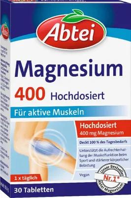 Produktbild von Abtei Magnesium 400 Tabletten hochdosiert für aktive Muskeln, 30 St. Tabletten