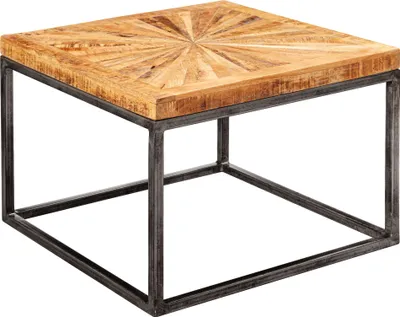 Produktbild von WOHNLING Couchtisch Mango Massivholz 55x41x55 cm Tisch mit Metallgestell Wohnzimmertisch Quadratisch im Industrial Design Massiver Sofatisch Modern