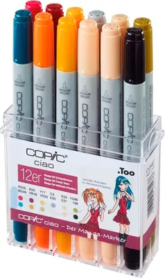Obrázok produktu pre COPIC Ciao obojstranný štetec a dláto 12 alkoholových fixiek, módne tóny Manga
