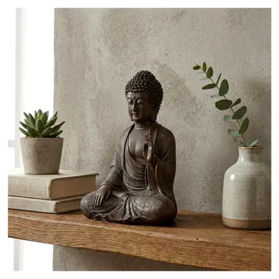 Produktbild von Buddha Figur für Wohnzimmer & Zen Deko - Moderne Buddha Statue (17,8 cm) für Meditation & Feng Shui - Spirituelle Skulptur aus Resin für Regal & Büro - Geschenk zum Einzug & Muttertag