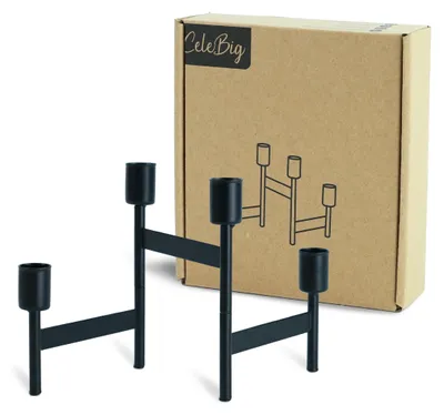 Klappbarer Kerzenhalter für 4 Stabkerzen, schwarz, Metall