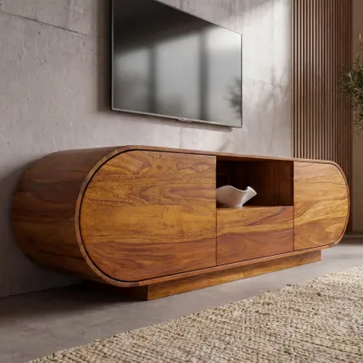 Produktbild von riess-ambiente TV-Board ORGANIKO 160cm braun stone finish massives Sheeshamholz ovales Lowboard