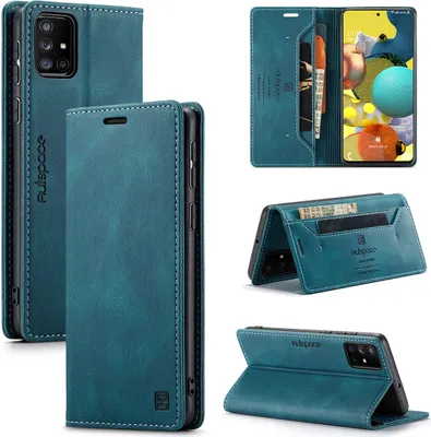 Produktbild von Galaxy A51 Brieftasche Hülle, Retro Kunstledertasche Stand Schutzhülle für Samsung Galaxy A51 Blau