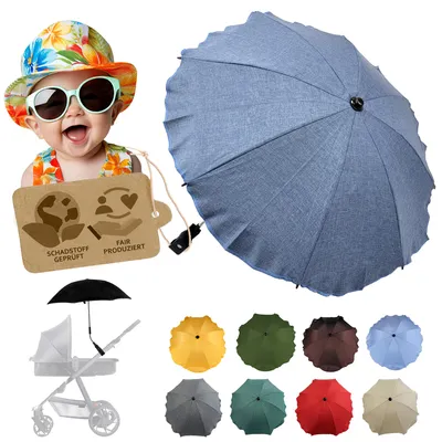 Produktbild von BAMBINIWELT Sonnenschirm für Kinderwagen Ø68cm UV-Schutz50+ Schirm Sonnensegel Sonnenschutz MELIERT blau