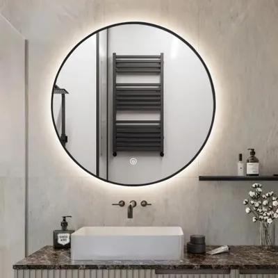 Image de Miroir de salle de bain LED rond 80 cm cadre éclairé Laugarv XL