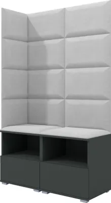Produktbild von Garderoben-Set Nela V, Polstergarderobe mit zwei Schuhschränke, Flurmöbel mit Wandpaneele (Farbe: Graphit + Trinity 32 (Hellgrau))