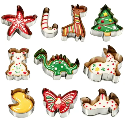Produktbild von Keksausstecher Set - 10-teilig aus Edelstahl - Ausstechformen für Gebäck - Bär, Seestern, Stab, Baum, Giraffe, Schmetterling und weitere Formen