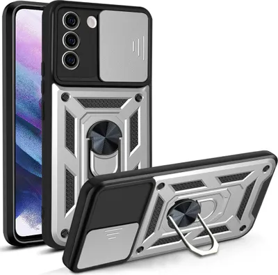 Produktbild von Galaxy S21 FE 5G Hülle mit 360° Drehbarer Magnetische Ring Ständer Halter Dia Kameraschutz TPU Bumper Silikon Schutzhülle für Samsung Galaxy S21 FE 5G Silber