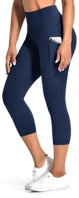 Imagen del producto de Omgoods - Leggings para mujer, modelo Capri - Pantalones deportivos de corte 3/4, cintura alta y con bolsillos
