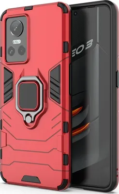 Produktbild von Mobigear Armor Ring  Realme GT Neo 3 Hülle Hardcase Backcover Stoßfest mit Ringhalter - Rot