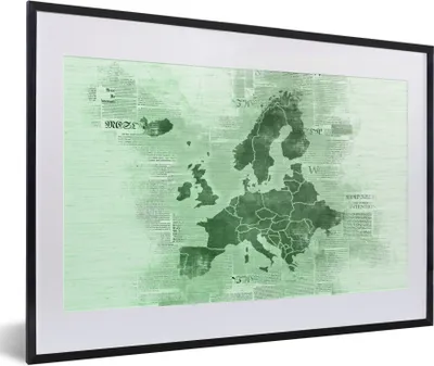 Produktbild von MuchoWow® MuchoWow® Gerahmtes Poster Karte von Europa - Zeitung - Grün 60x40 cm - Poster mit zchwarzem Bilderrahmen - Schlafzimmer - Plakat in Rahmen - Drucken