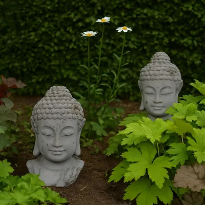 Produktbild von Buddhakopf Figur aus Zement in Grau matt Asiatische Dekoration für Innen und Außen