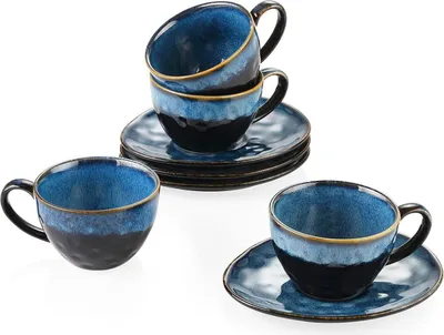 Produktbild von Vancasso Kaffeeservice Steingut STARRY 8tlg Blau Vintage Look