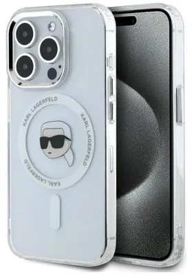 Obrázek produktu pro Pouzdro MagSafe pro Apple iPhone 15 Max - Zadní kryt Karl Lagerfeld IML Metal Karl Head - Bílé