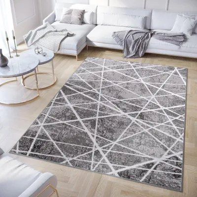 Image de Tapis Crystal Moderne Gris Blanc Salon 180 x 250 cm