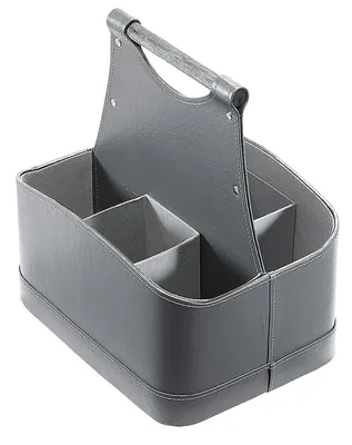 Produktbild von Kobolo košík na láhve - na 6 lahví - Imitace kůže - šedý - 32x25x35 cm - košík do auta s rukojetí košík na pivo taška na láhve nosič nápojů