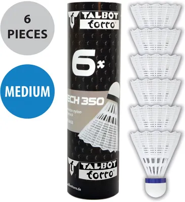 Productafbeelding van Talbot-Torro Badmintonballen TECH 350, verpakking van 6 stuks, mandje: wit, kleur: blauw/medium (snelheid)