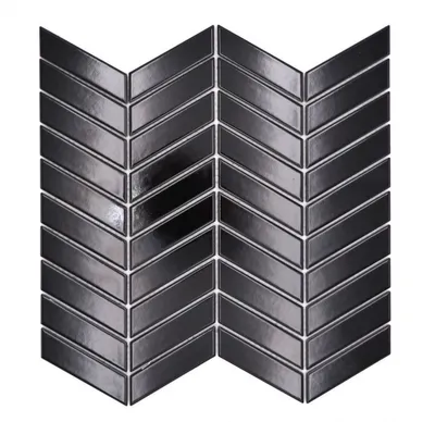 Produktbild von Keramikmosaik schwarz glänzend Pfeiloptik Mosaikfliese Küchenwand Fliesenspiegel Bad Duschwand MOS24-EV39_f