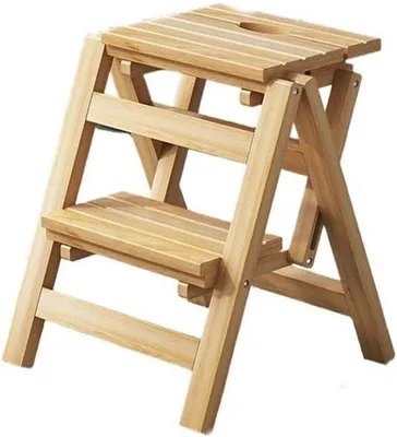 Produktbild von Famanu Hocker Holz - Klappbar & Stabil - 47 cm Hoch - Natürliches Holz