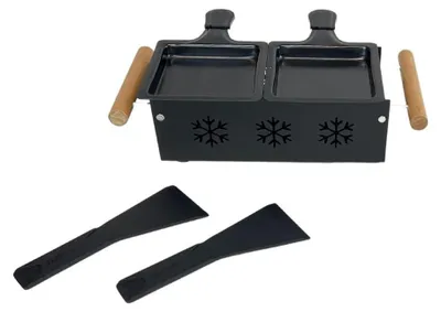 Raclette-Apparat für 2 Personen, Kerzenbetrieb, Stahl/Holz, 24,5x16x6,1 cm
