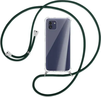 Produktbild von Handykette Backcover-Schutzhülle mit Band (Metall silberfarben) für Samsung Galaxy A03 4G - dunkelgrün