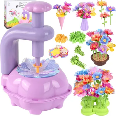 Produktbild von DIY-Blumenbastelset für Kinder, Bastelmaterialien für Mädchen im Alter von 3, 4, 5, 6 und 7 Jahren, Blumenbastelspielzeug mit Blumenmaschine