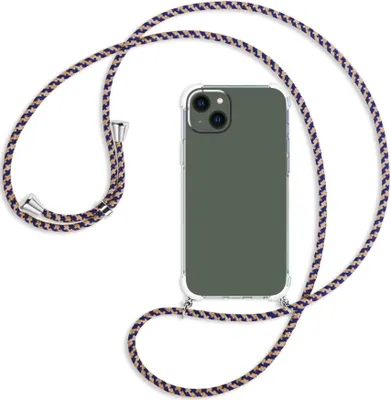 Produktbild von Handykette Backcover-Schutzhülle mit Band (Metall silberfarben) für Apple iPhone 14 Plus (6.7'') - blau+beige