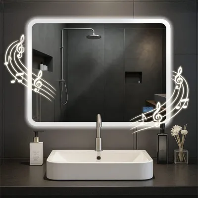 Produktbild von Badezimmerspiegel mit Bluetooth – Wandspiegel – LED-Beleuchtung und Anti-Kondensationsfunktion