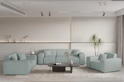 Produktbild von Sofaset Designersofa CELES PREMIUM 3-2-1 in Stoff Scala Saphirblau