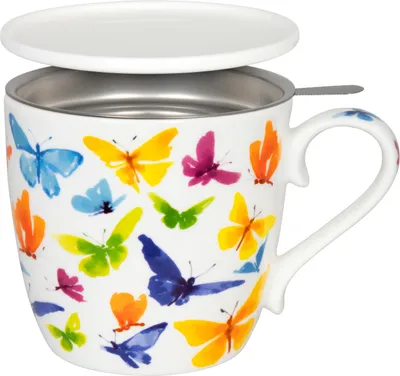 Produktbild von KÖNITZ 115S572705 Becher BUTTERFLY 425 ml mit Sieb und Deckel, Bone China Porzellan